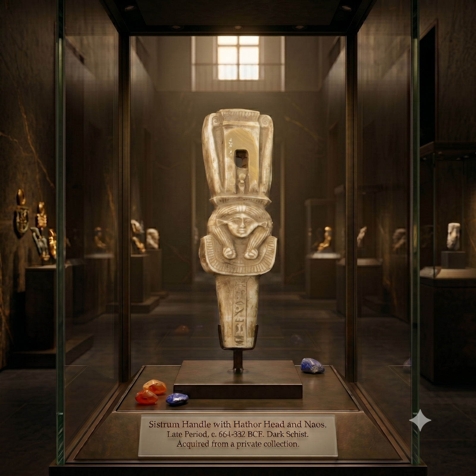 Sistrum of Hathor sacred ceremonial rattle of music, Pharaonic relic
