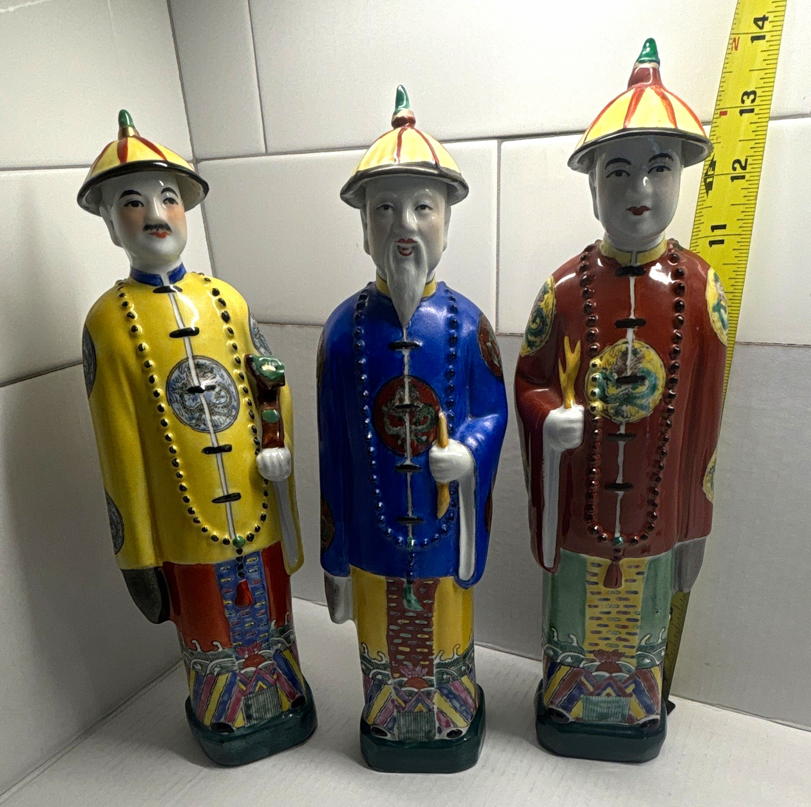 Chinese Qing Dynasty Ceramic Emperor Figurines Set of 3 pcs. 14” Tall Chinese Qing Dynasty Ceramic Emperor Figurines Set of 3 pcs. 14” Tall