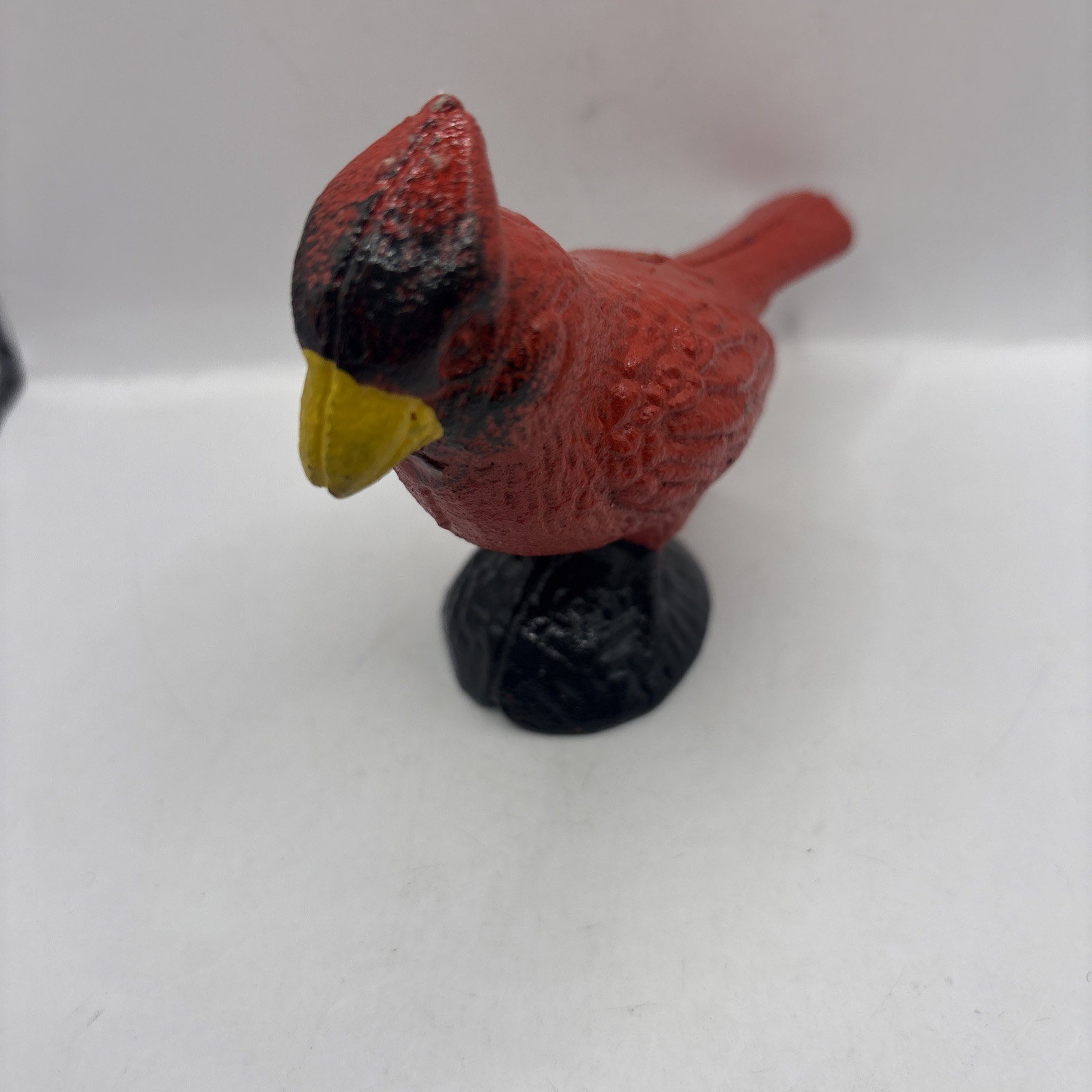 Vintage Cast Iron Red Cardinal Figurine Heavy Metal Bird Paperweight Rustic Deco