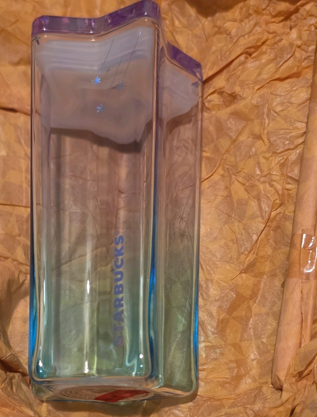 New 2021 China Starbucks Star Sky Pentagram Gradient 13oz Glass Straw Cup #100