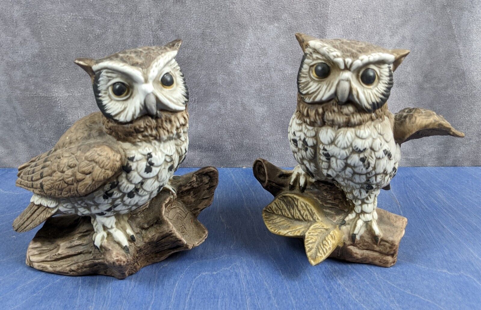 Vintage 1970's Homco Pair of Great Horned Owl Porcelain Figurines # 1114 Set (2)