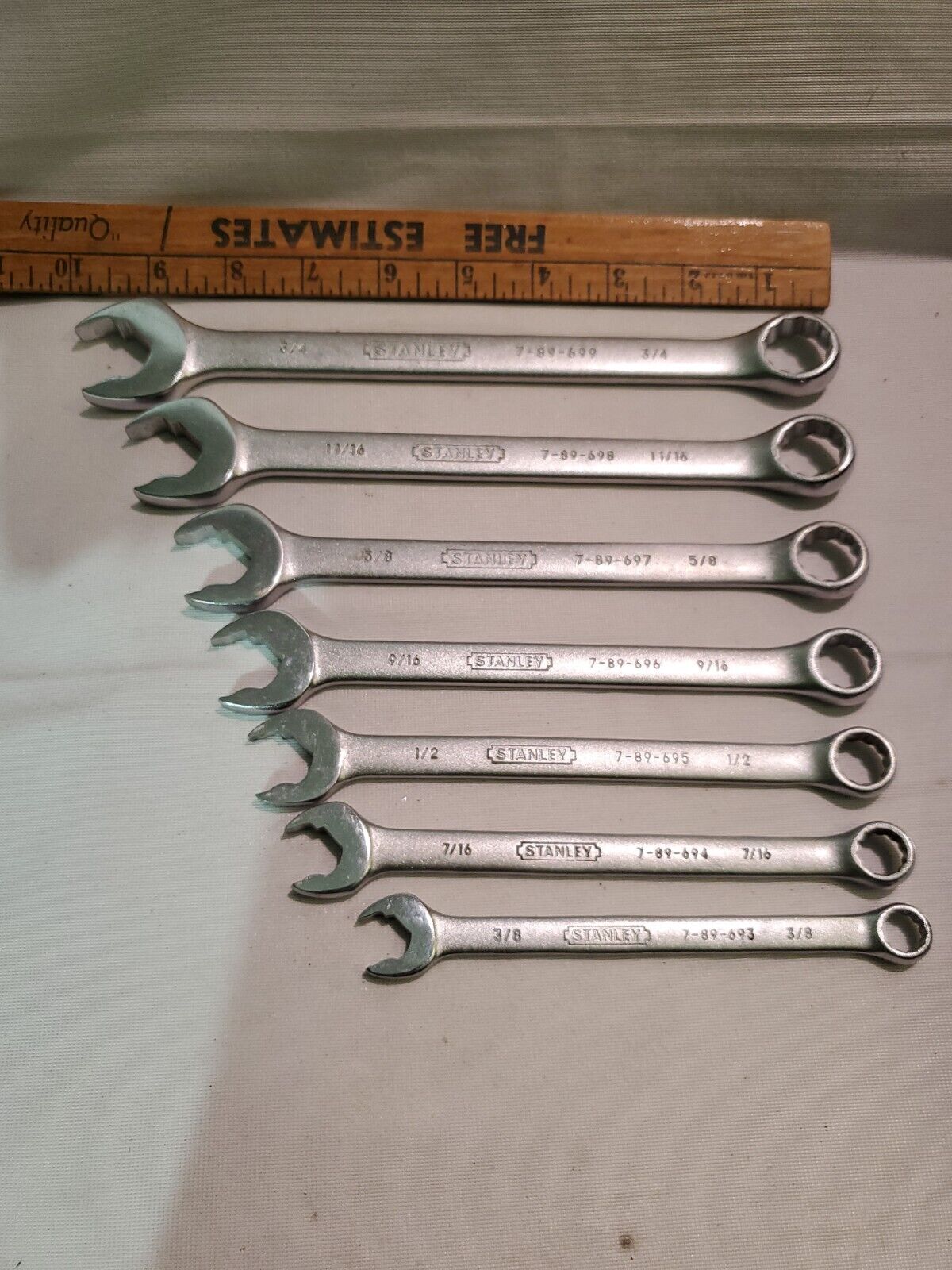7 Piece STANLEY SAE WRENCH Set 89 Style  12 Pt Quick Design Open End 3/8\