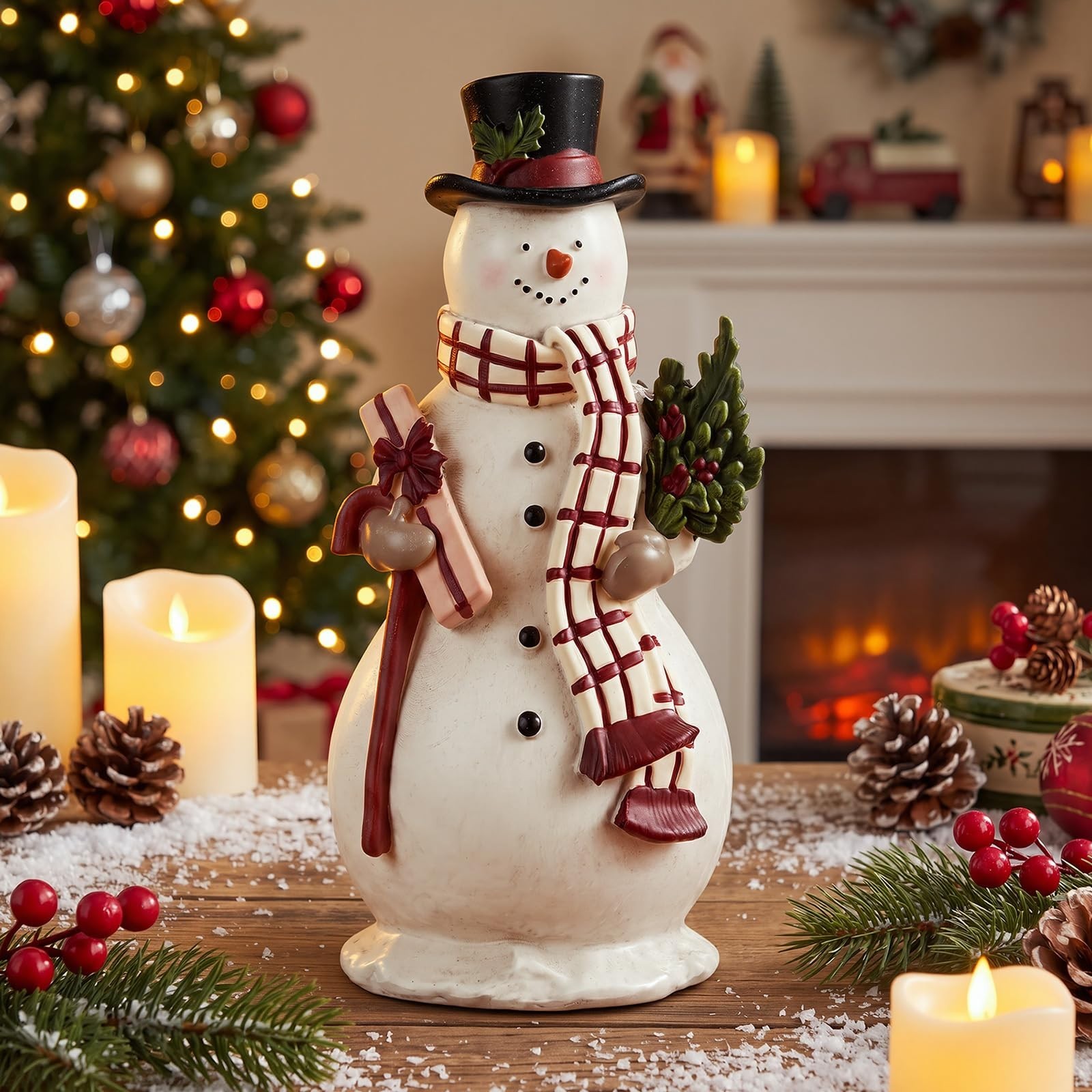 Rustic Vintage Resin Christmas Snowman Figurine - 7.87\