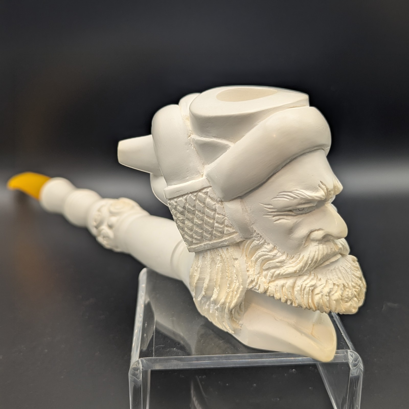 Vintage Turkish White Block Meerschaum Churchwarden Pipe Sultan Head Case