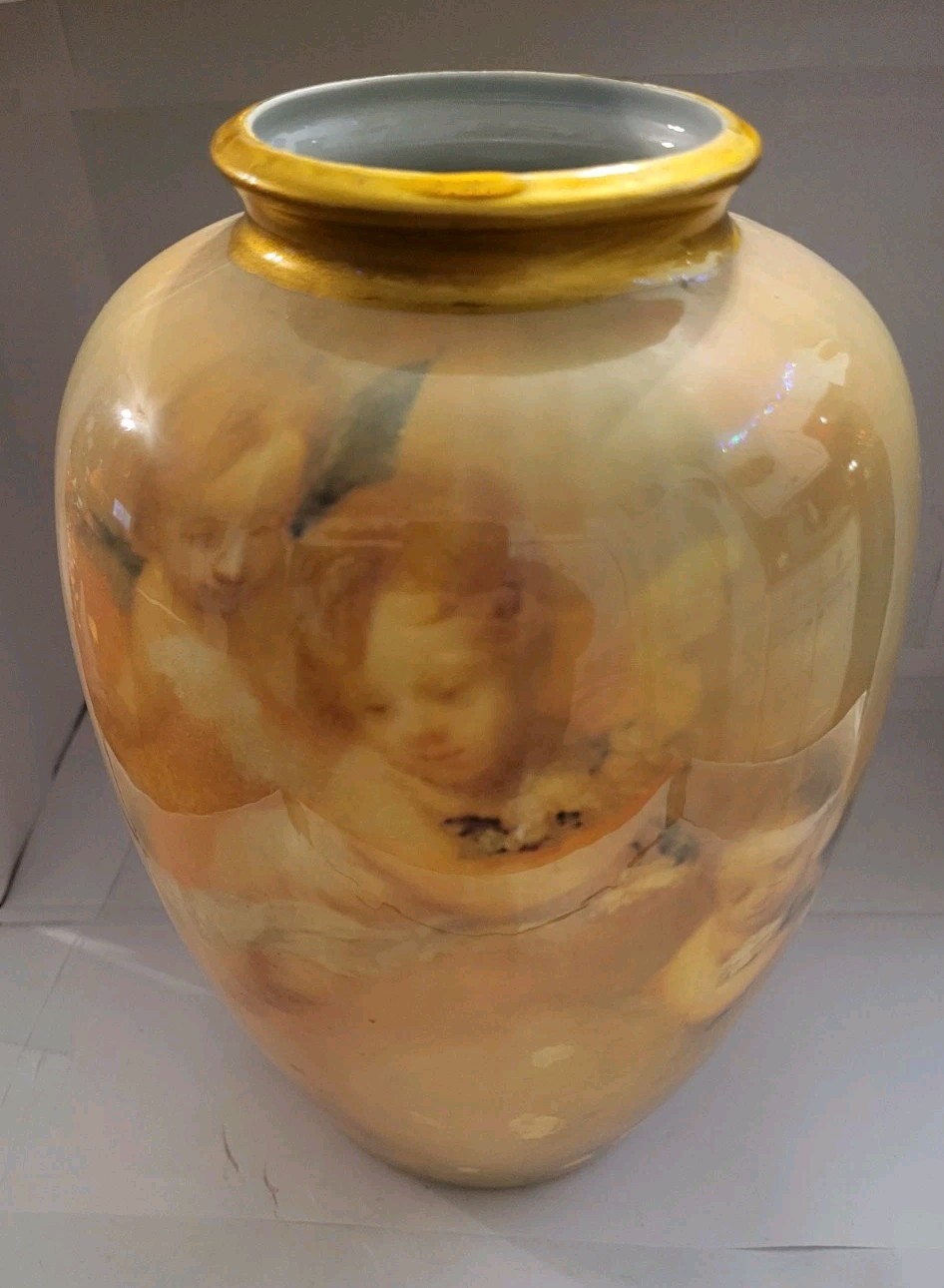 VINTAGE, Hand Painted Angelic Childern / Cherubs Vase-8.5\