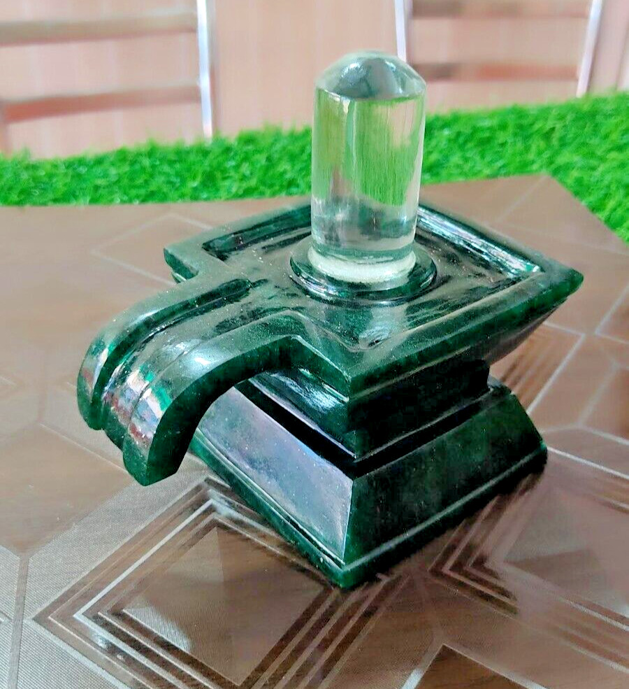 Antique Lord Shiva Shivling Yoni Green Jade Lingam Pure Clear Natural Crystal