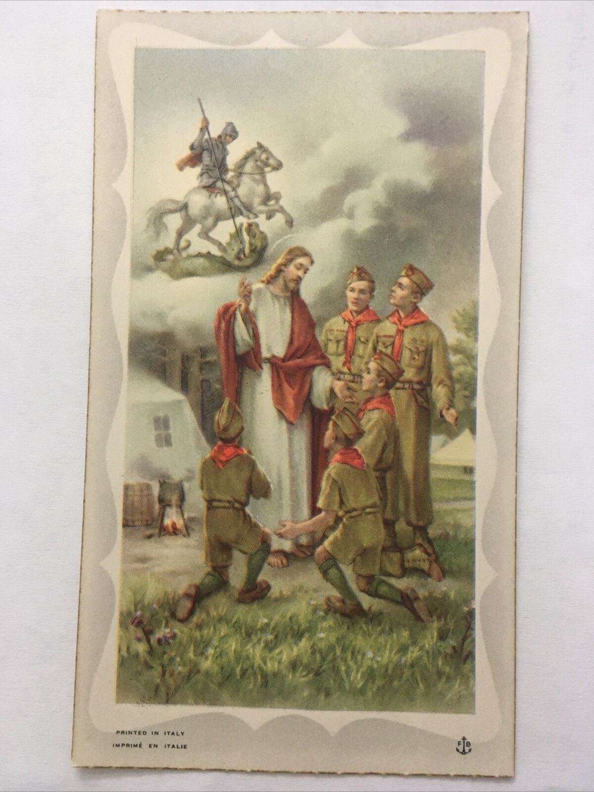 Vintage Boy Scout Prayer Card with Jesus and St. George - Blank on Back