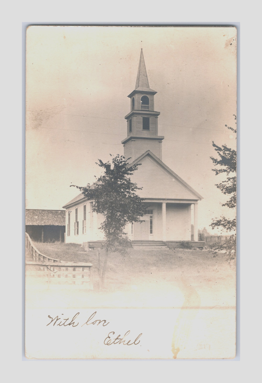 c.1906 UDVB CYKO-sb RPPC Methodist Church 2 Lancaster NH Mrs A.M. Currie Box 521