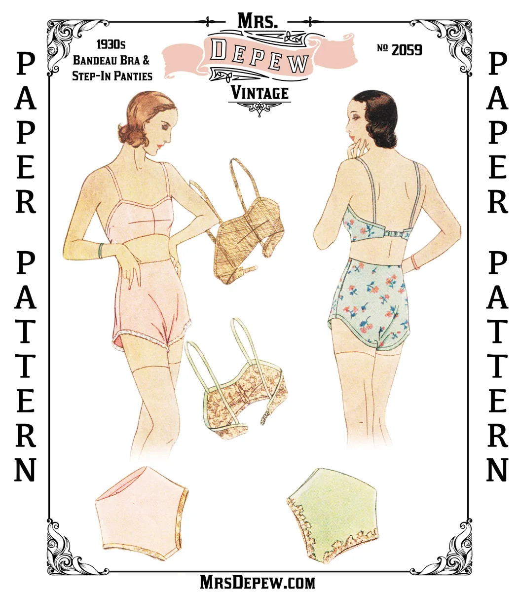 Vintage Sewing Pattern Lingerie Set 1930s Bra Tap Panties 30-46 Inch Bust #2059