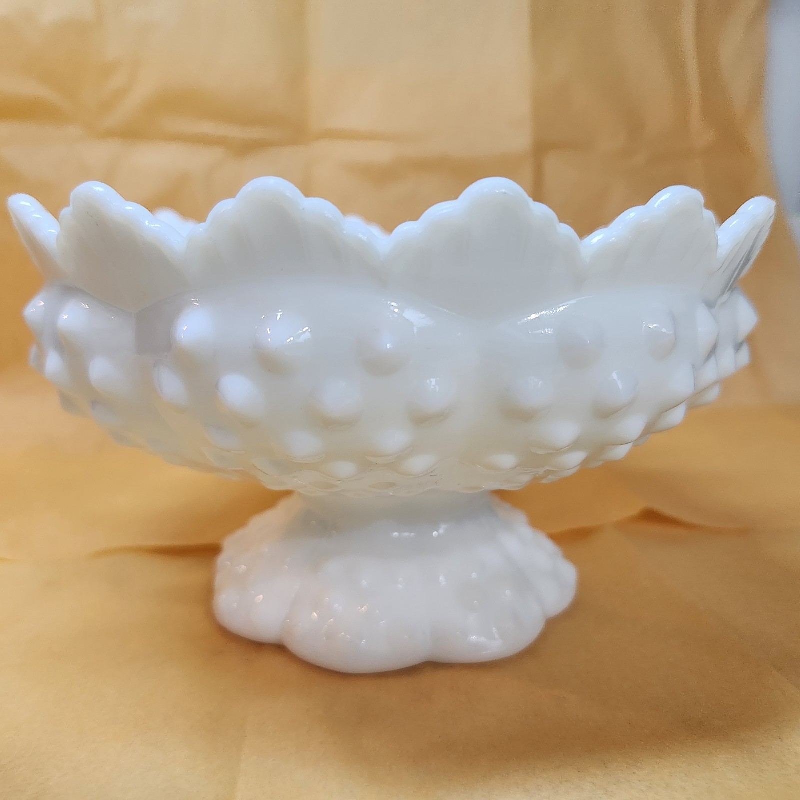 VTG Fenton White Milk Glass Hobnail Centerpiece Bowl Or Candle Holder 