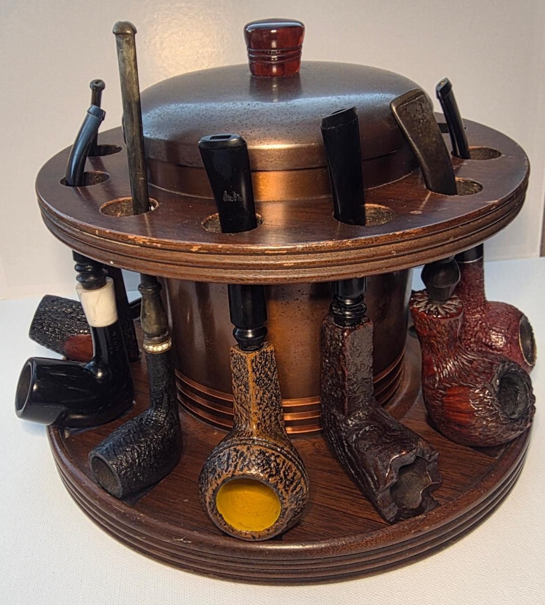 Vtg 1950s Dun-Rite Pipe Stand Humidor Lot 7 Estate Pipes Kaywoodie Jarl Danets Vtg 1950s Dun-Rite Pipe Stand Humidor Lot 7 Estate Pipes Kaywoodie Jarl Danets