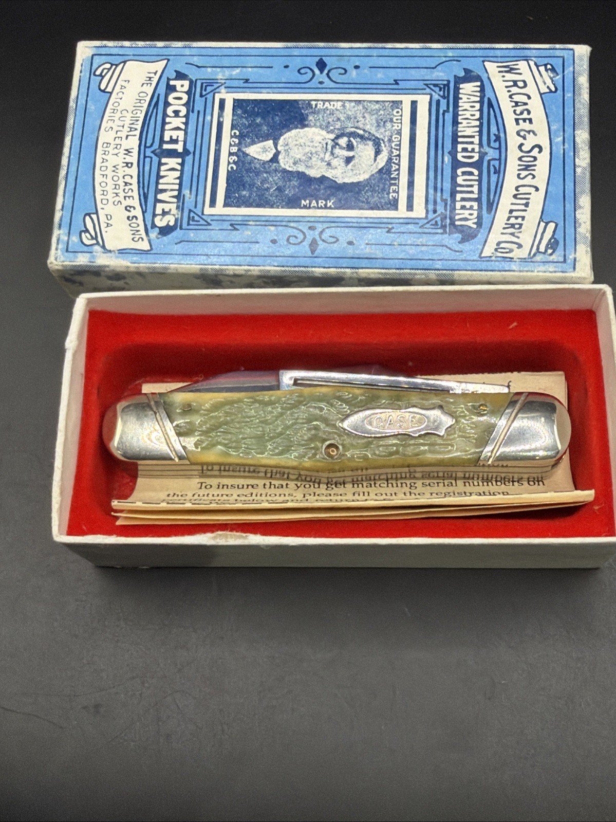 Case Classic 1990 Moose 62046J Moss Bottom Green Bone Pocket Knife Box COA NMint