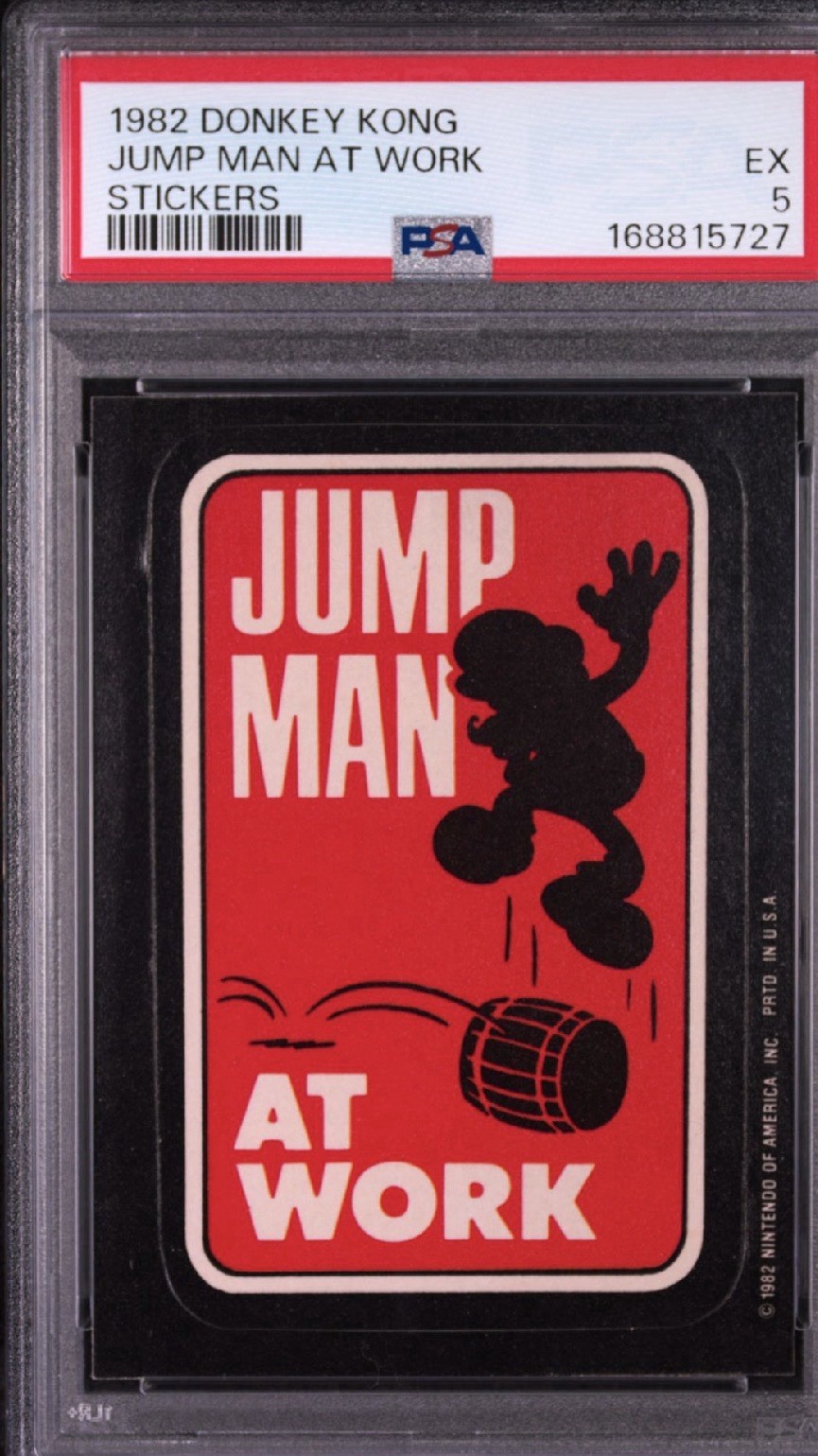 1982 DONKEY KONG JUMP MAN AT WORK Sticker Card Mario Rookie RC PSA 5