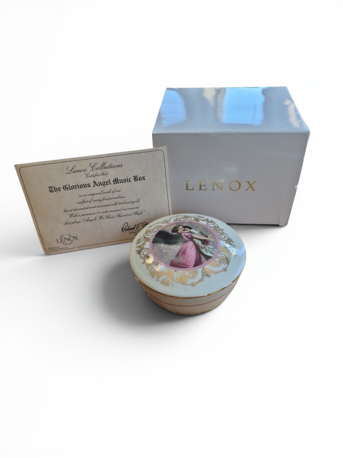 Vintage Lenox Christmas Music Box The Glorious Angel Porcelain 24K Gold Trim NIB