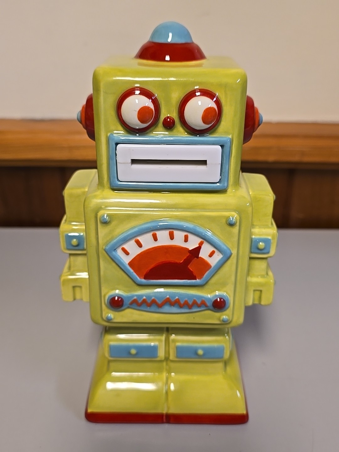 Vintage SCF China Ceramic Robot Coin Bank 4.5x8.5x4 Inch