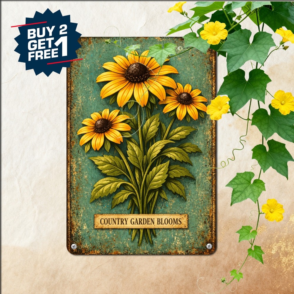 Rustic Turquoise Sunflower Wall Art Metal Sign Vintage Country Decor Plaque 8x12