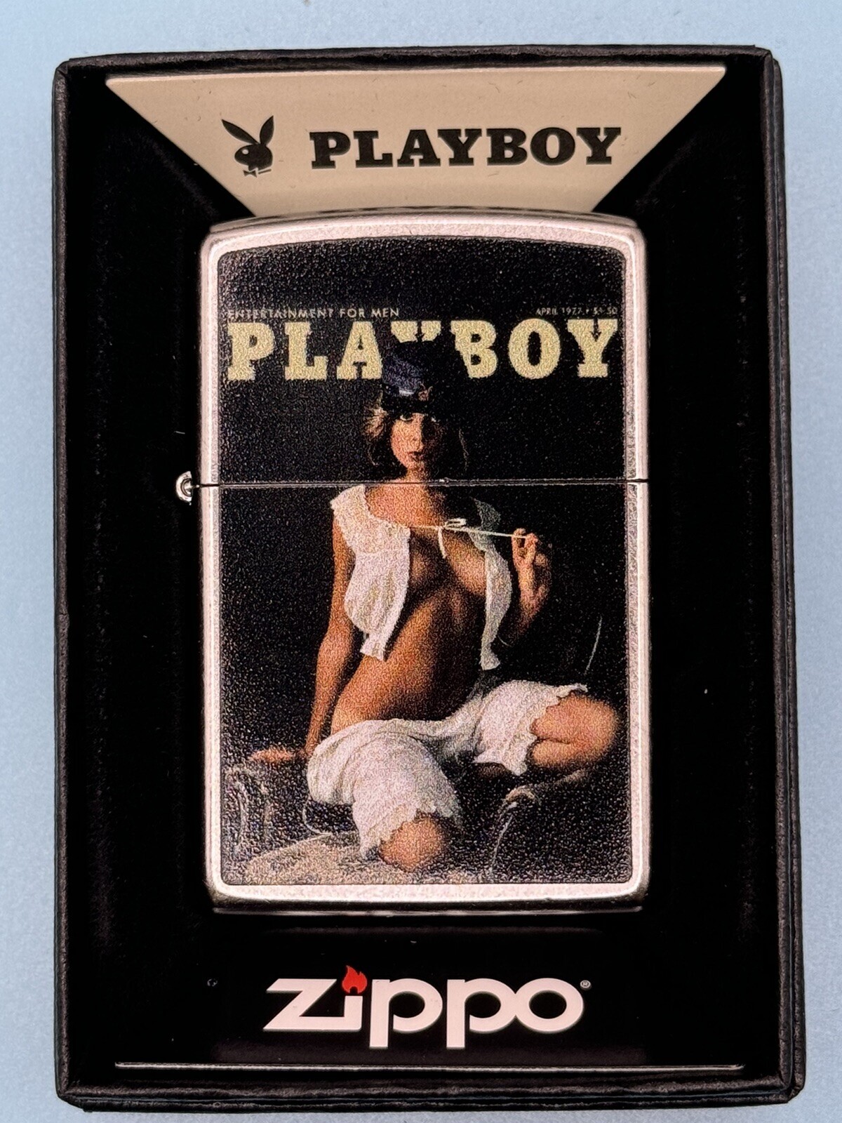 Playboy Magazine Cover Vintage April 1977 Zippo Lighter NEW Rare Pinup Playboy Magazine Cover Vintage April 1977 Zippo Lighter NEW Rare Pinup