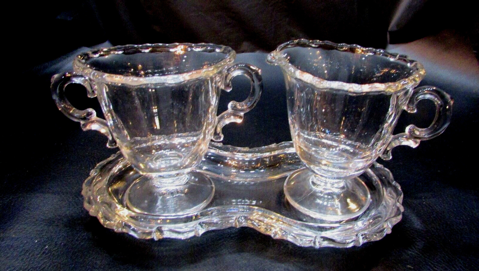 Vintage Fostoria Century Clear Glass Sugar Bowl Creamer Cream Pitcher w Tray