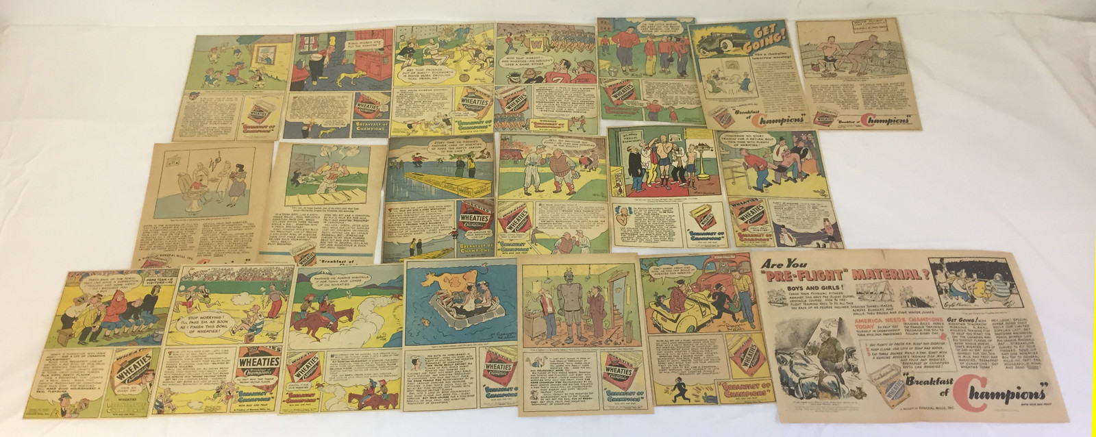 Collection of 20 1940s WHEATIES Cereal Cartoon Ads
