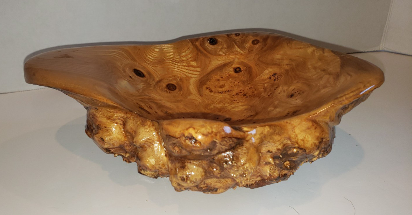 Vtg MCM Hand Carved Natural Burl Wood Root Bowl Unique one-of-a-Kind,  9” X  7”