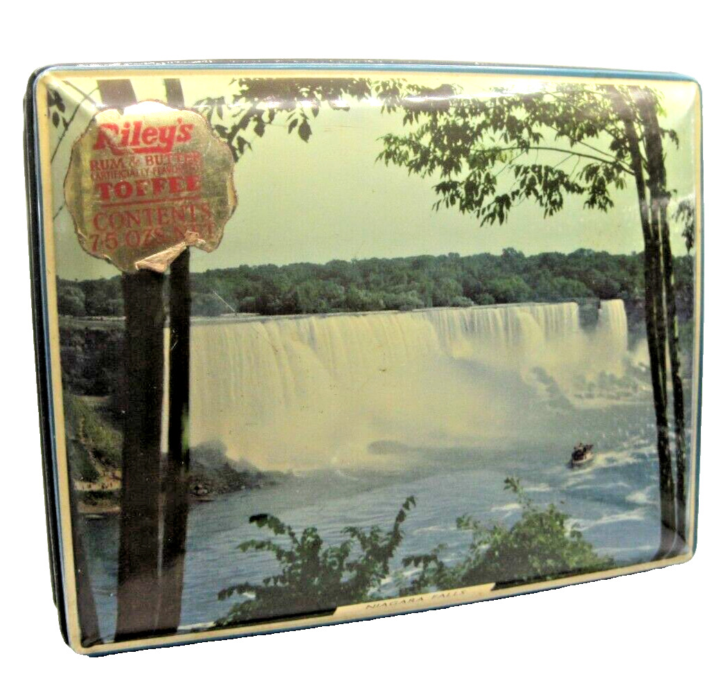 Vintage Riley's Toffee Metal Tin Empty Halifax England Niagara Falls Souvenir