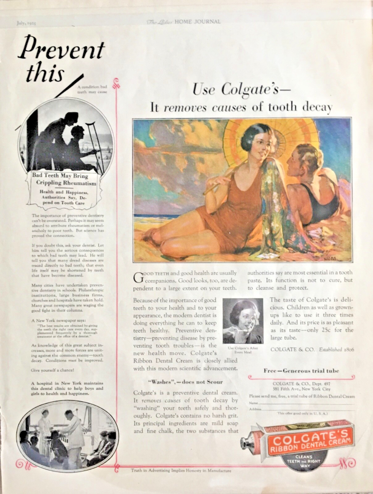 1925 Vintage Colgate’s Prevent Decay Toothpaste Magazine Print Ad Artist Webb