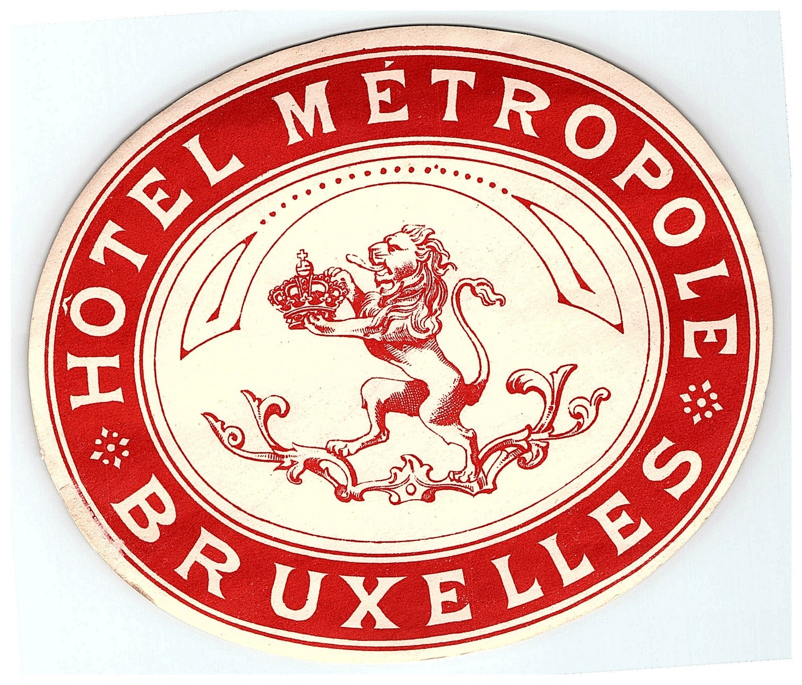 c1920s-30s Hotel Metropole Luggage Label Sticker Bruxelles Lion & Crown Belgium