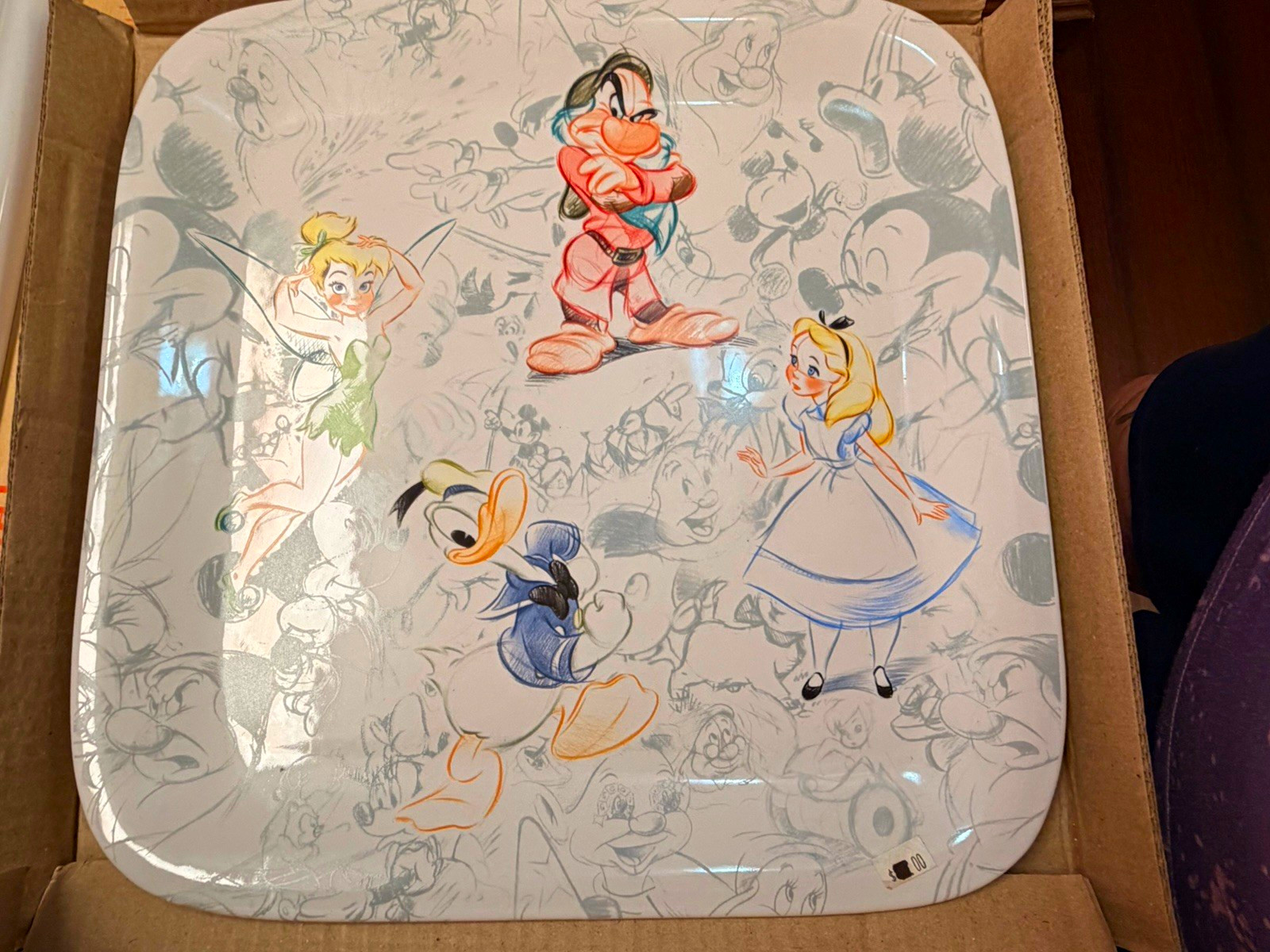 Disney Store Square Plate/Platter - Tinker Bell, Donald Duck, Alice & Dopey box