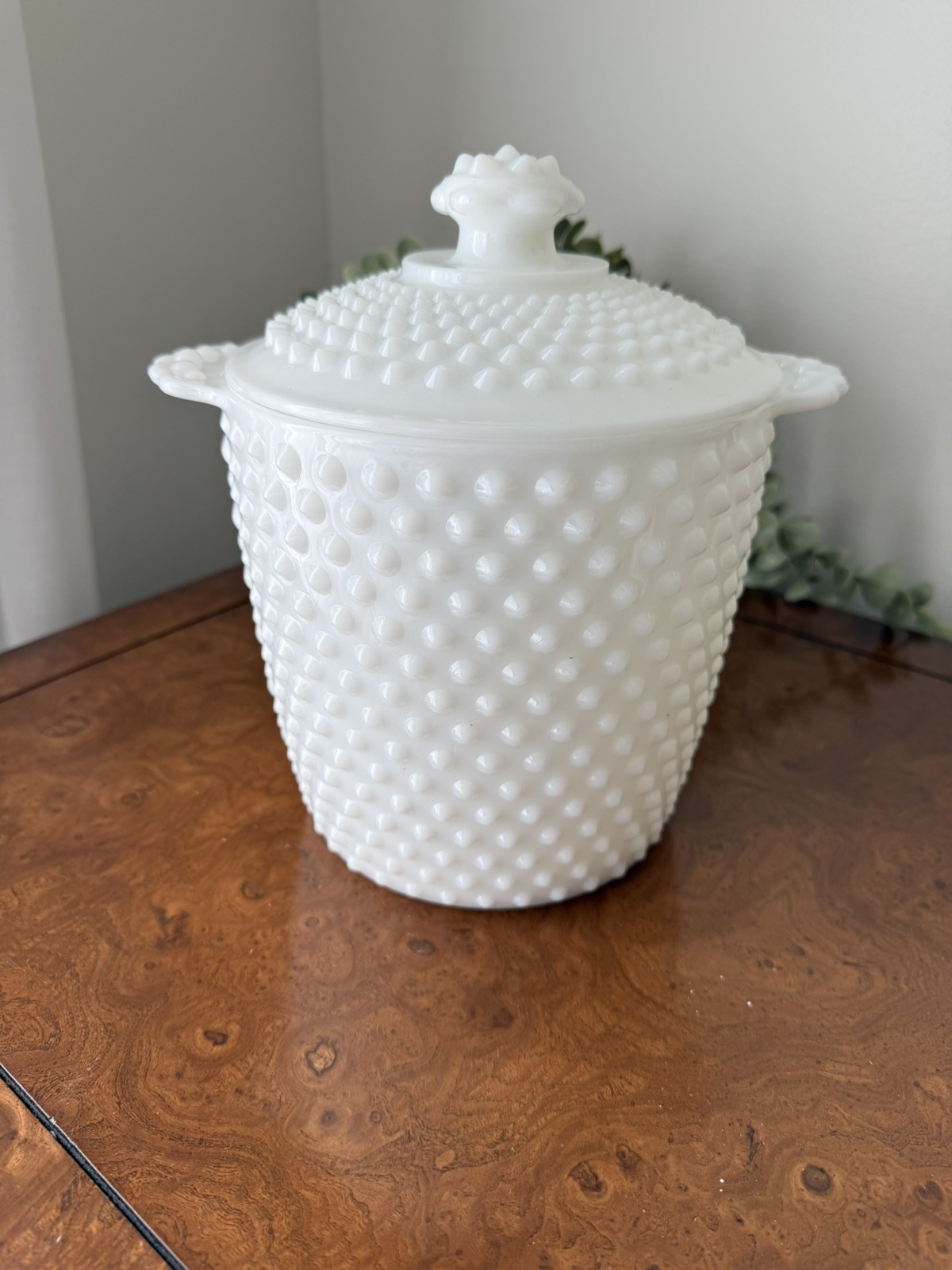 1960’S HOBNAIL WHITE MILK GLASS COOKIE JAR OR ICE BUCKET WITH LID, MINT NO DINGS