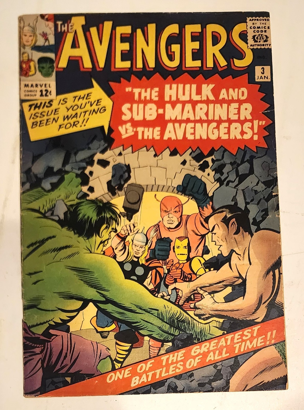 AVENGERS #3 HULK NAMOR BATTLE COVER MAYBE 5.0 KIRBY CLASSIC 1964