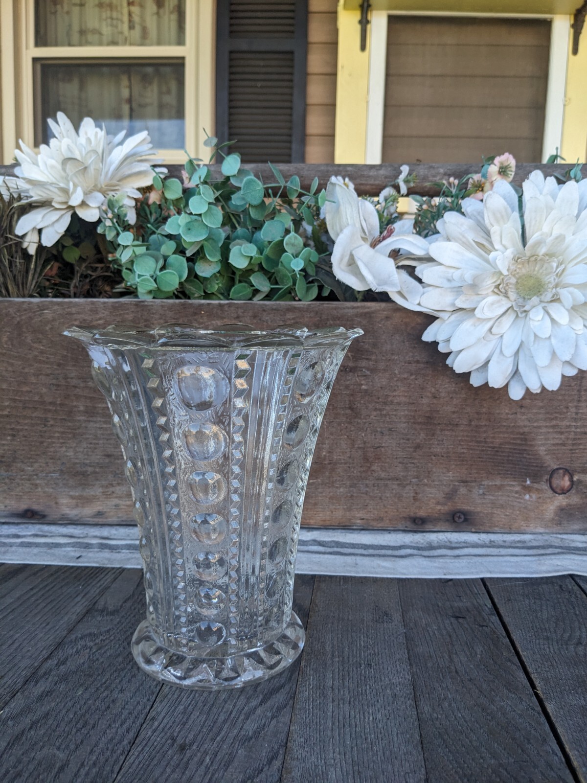 Vintage EAPG National Glass (Daphne) Circle & Column Vase w/ Scalloped Rim #81D
