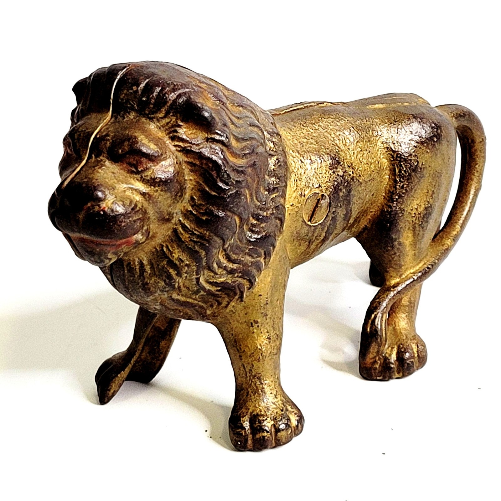 Antique c1920 A.C. Williams Cast Iron Standing Lion Still Penny Bank Original