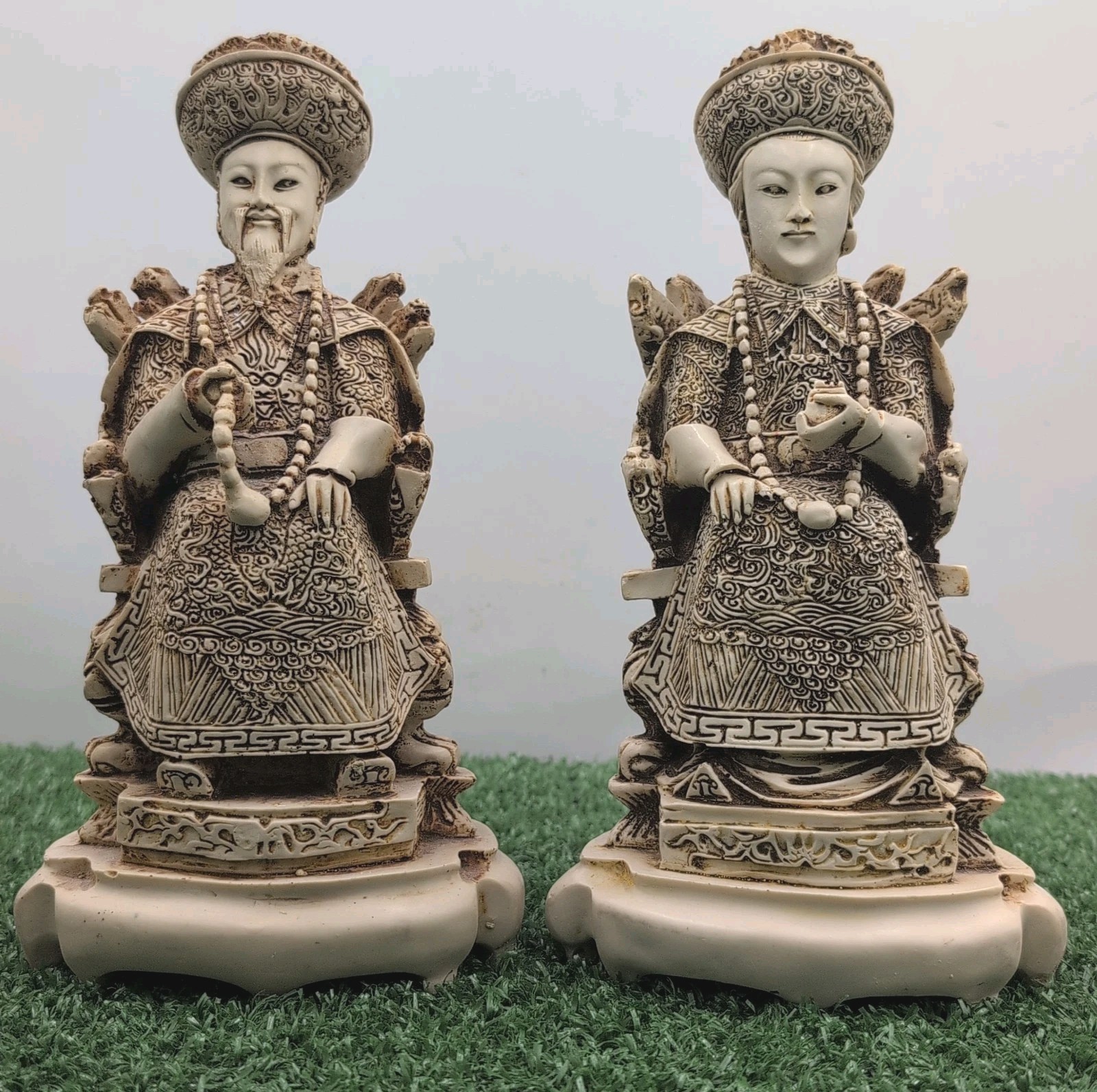 VTG Chinese Emperor & Empress Pair Asian Figure Couple Statues Resin Hand Carved VTG Chinese Emperor & Empress Pair Asian Figure Couple Statues Resin Hand Carved