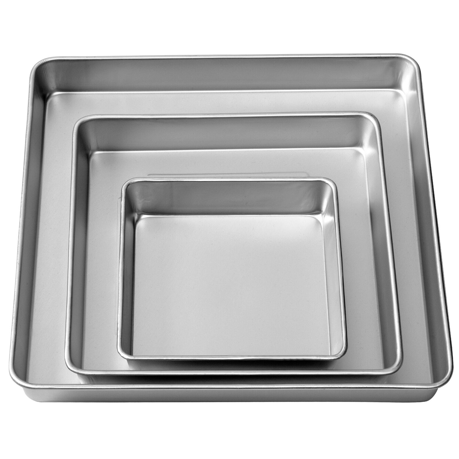 Performance Pans Square Cake Pans Set, 3 Piece - 8, 12 and 16-Inch Cake Pans