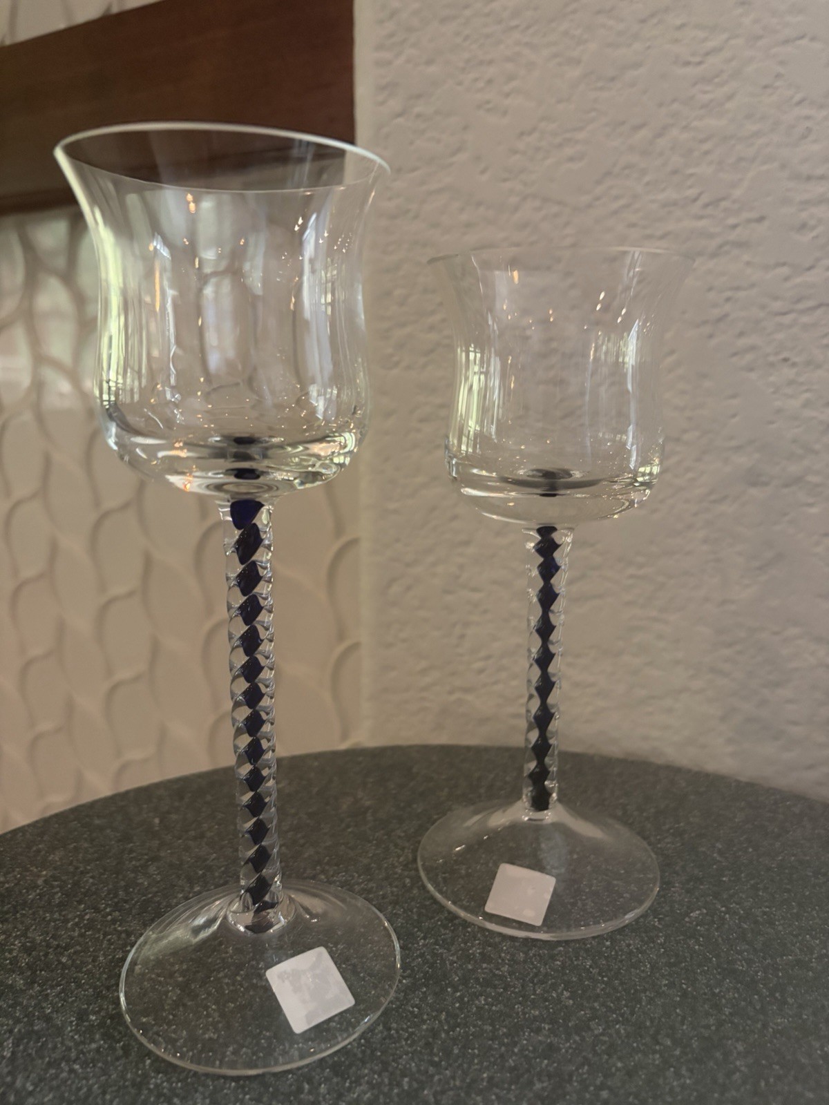 PartyLite HARLEQUIN Votive Holder Stemmed Blue Glass Tealight Holder Set of (2)