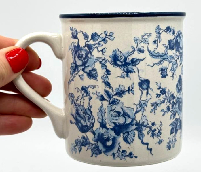 Vintage 1988 Potpourri Press Blue Floral Mug with Original Box Korea
