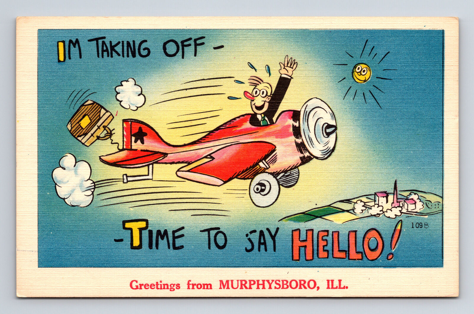 Airplane I'm Taking Off Greetings From Murphysboro Illinois IL Postcard