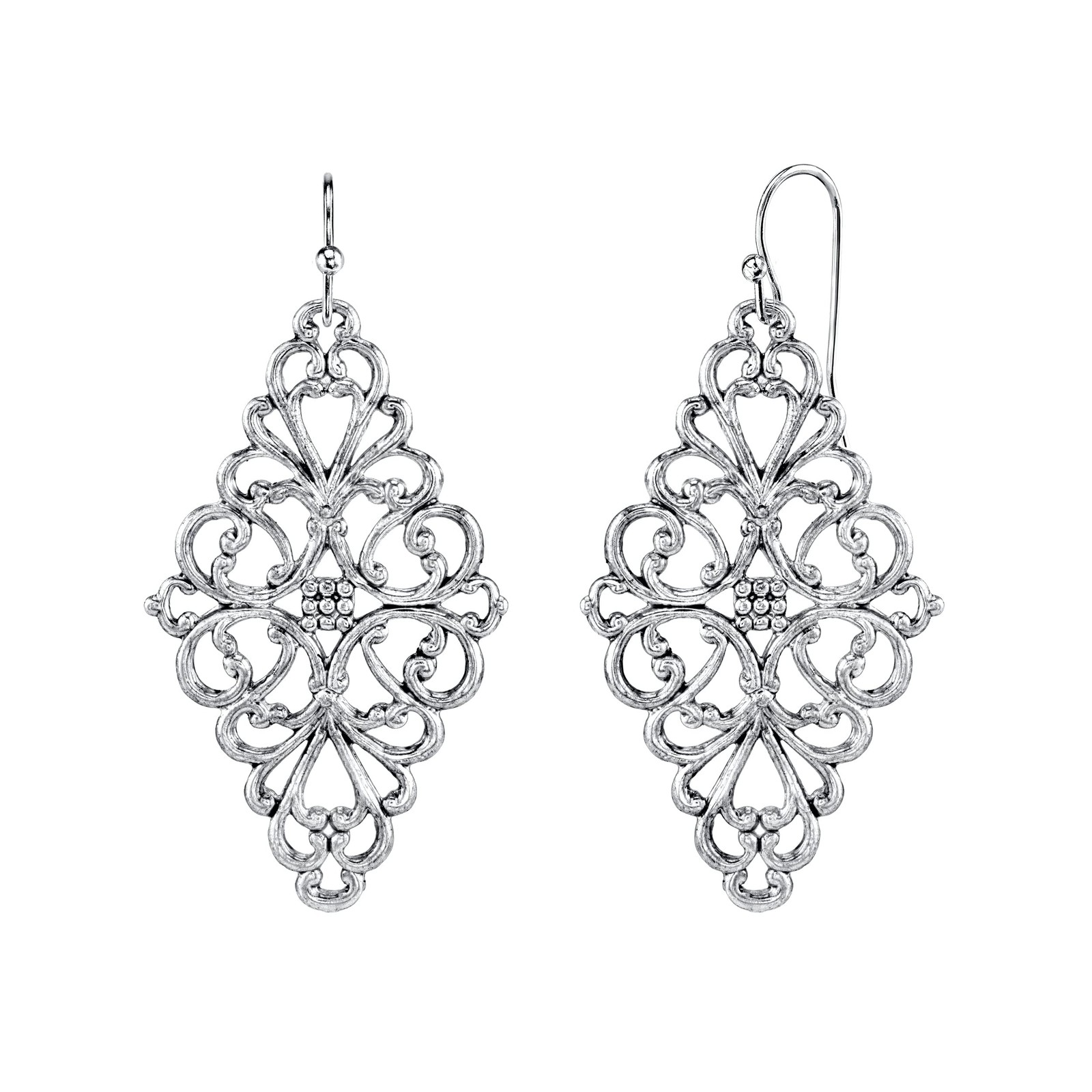 1928 Jewelry Company 1928 Jewelry Diamond Symmetrical Silver Tone Filigree Drop