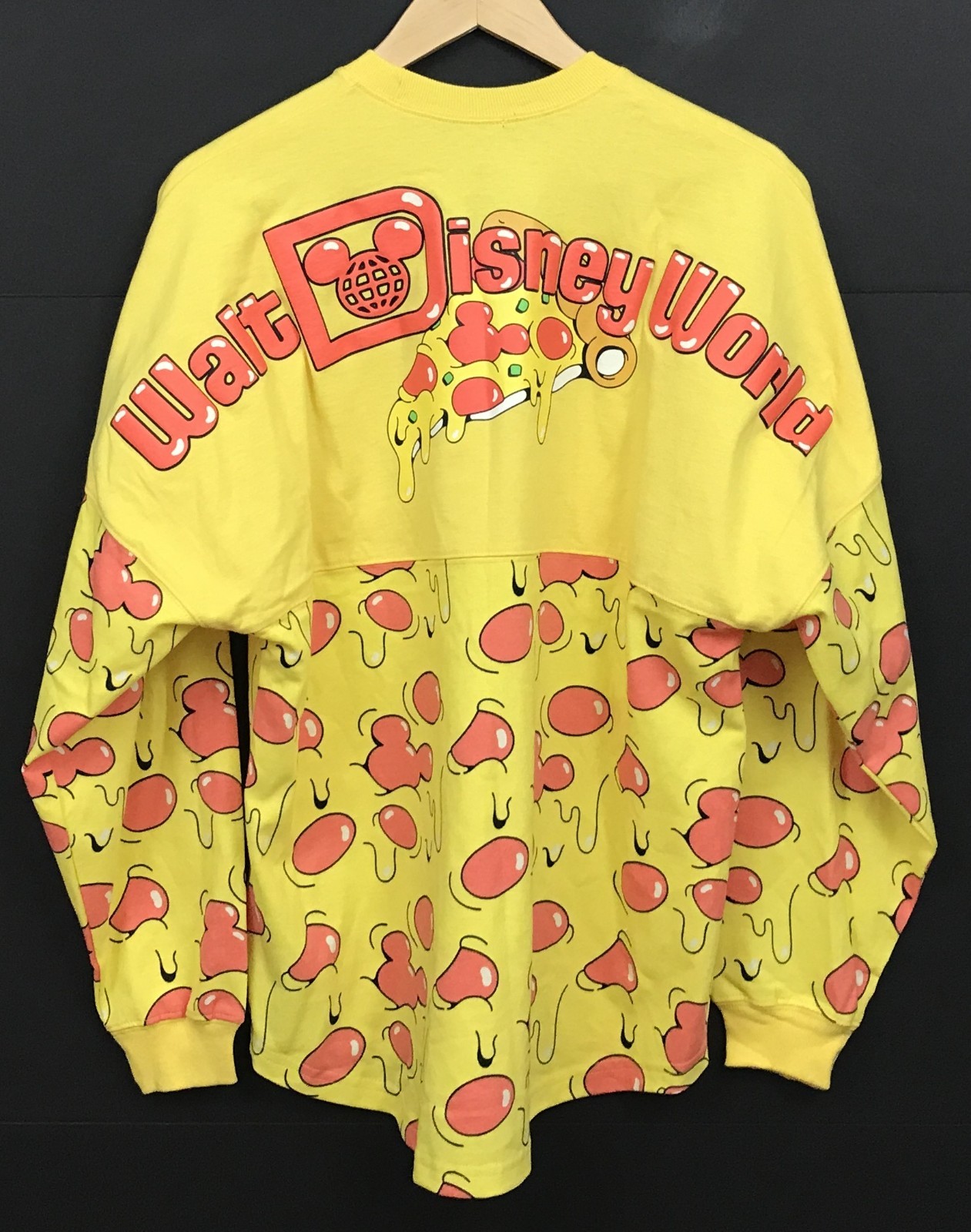 NEW Disney Spirit Jersey Adult Medium Yellow Pizza Mickey Mouse Pepperoni WDW