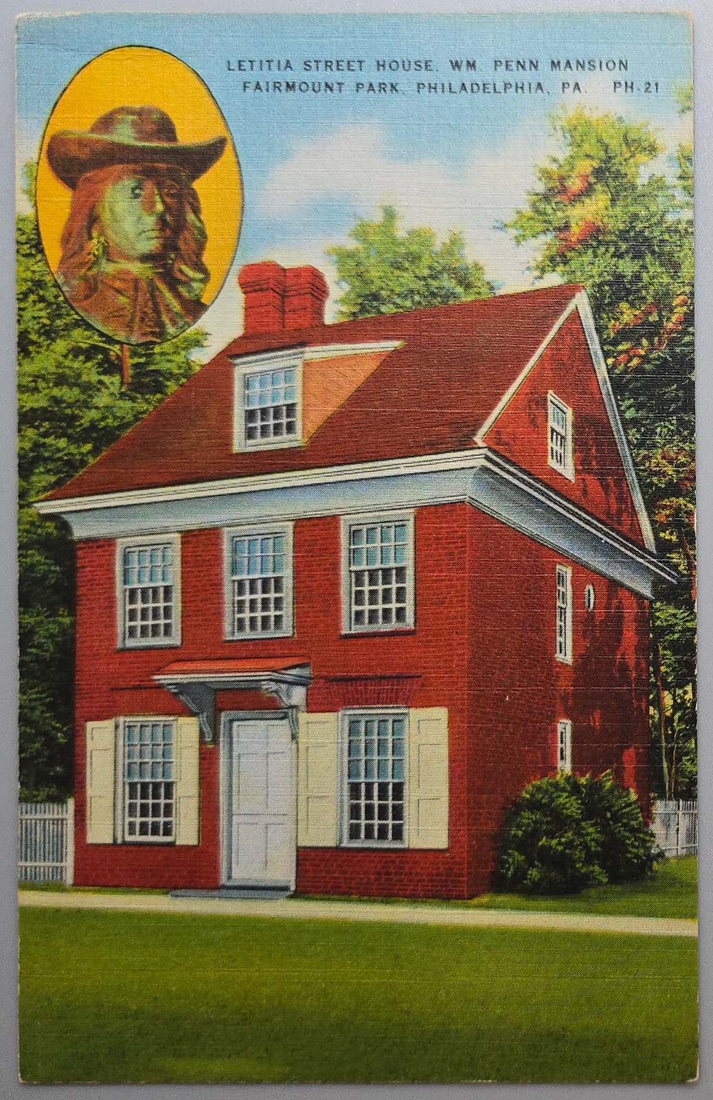 Philadelphia PA Letitia Street House William Penn Mansion Linen Postcard
