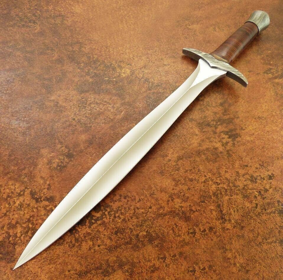 AWESOME 24 INCHES CUSTOM HANDMADE D2 STEEL HUNTING SWORD WITH LEATHER SHEATH
