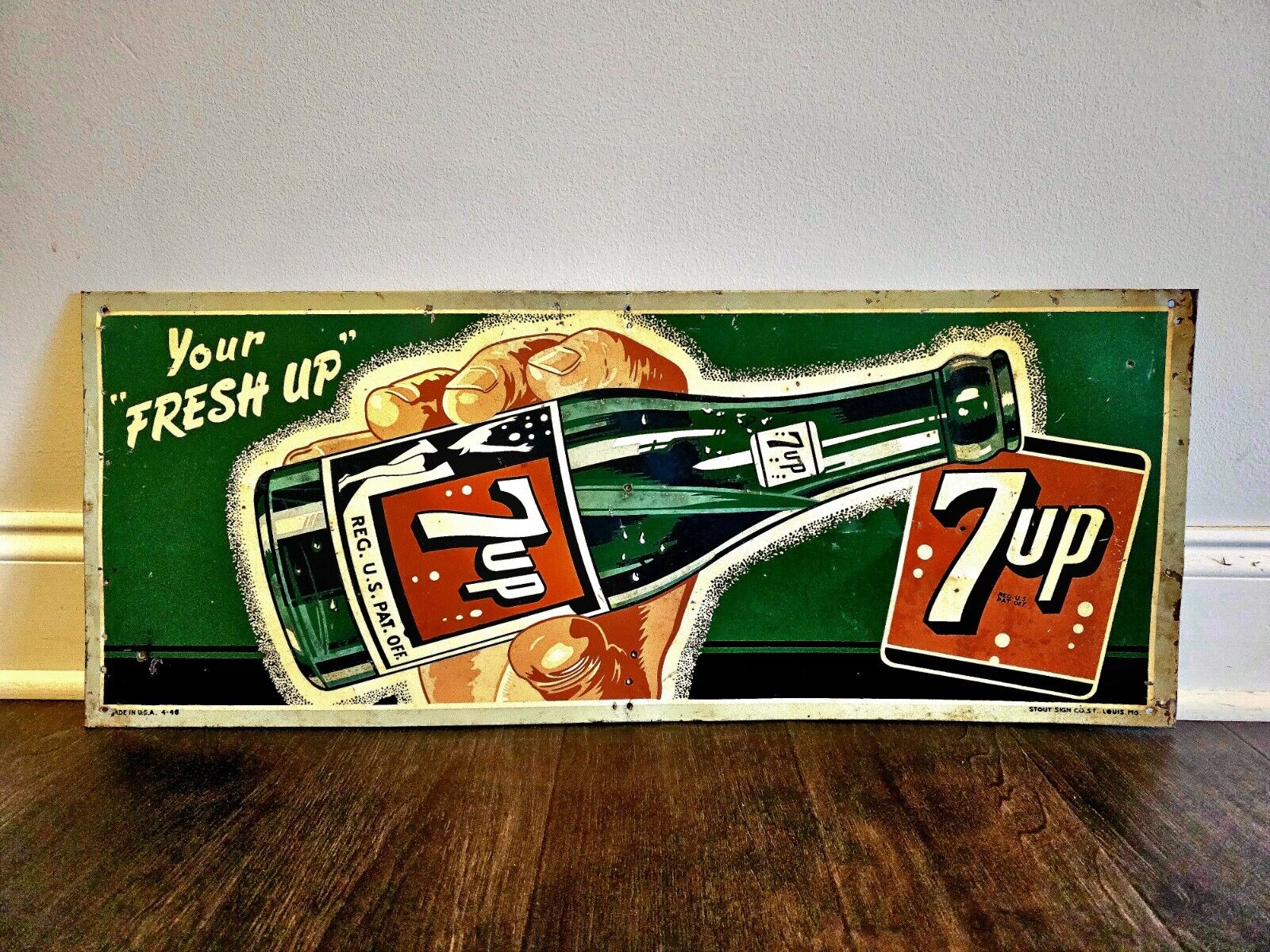 Vintage 7 Up Metal Sign 7UP Soda Sign Pop Advertising Sign.