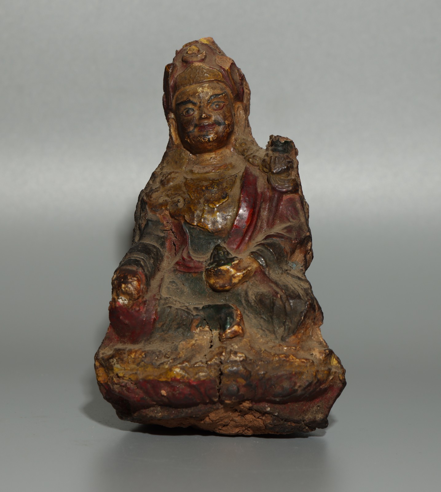 Tibet 1700s Old Buddhist Painted Clay Tsa Tsa Buddha Statue Guru Padmasambhava