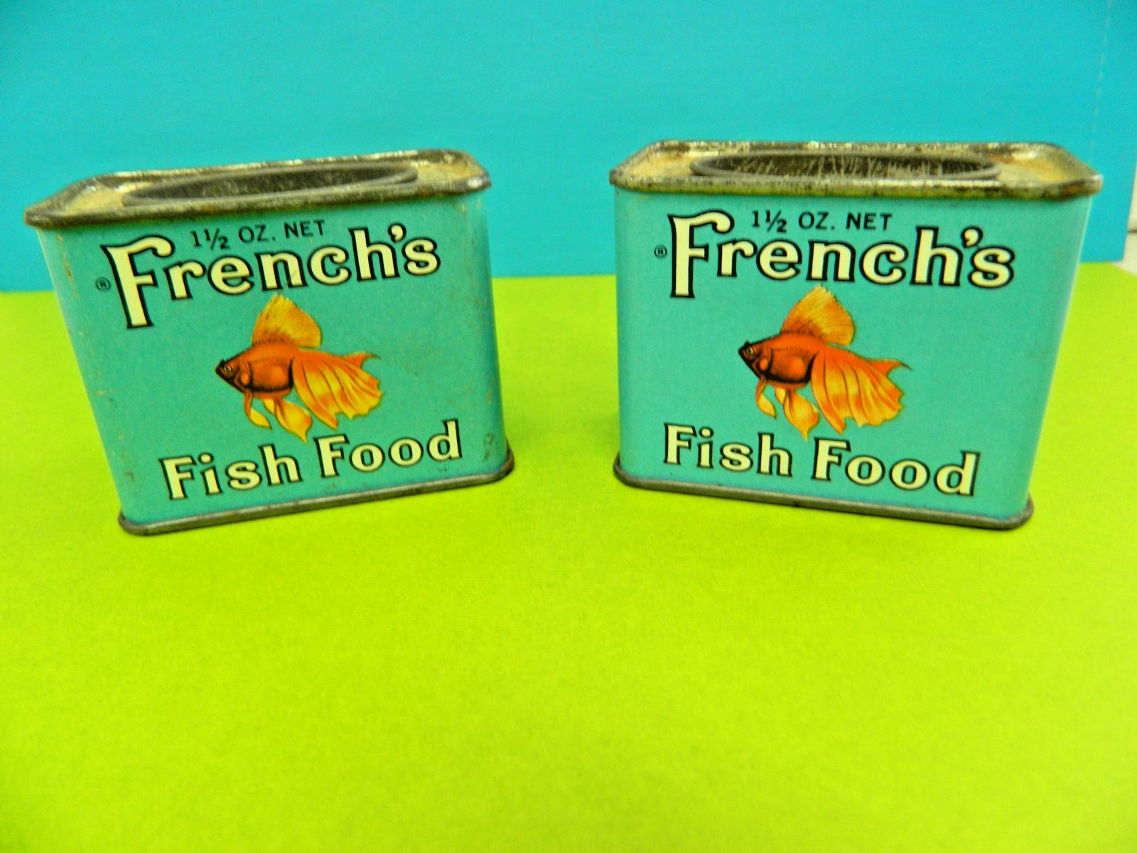 Vintage French's Fish Food Cans Lot (2)