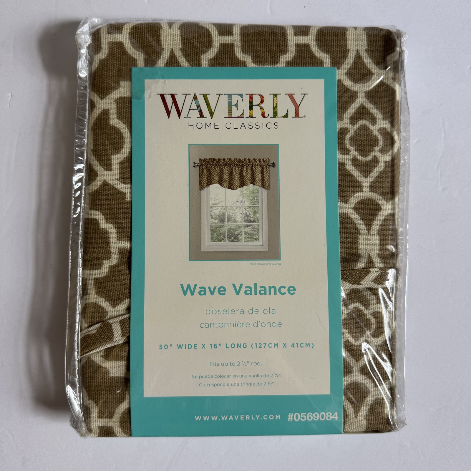 Waverly Lovely Lattice Cafe Wave Valance Curtain Brown Tan Geometric NWT