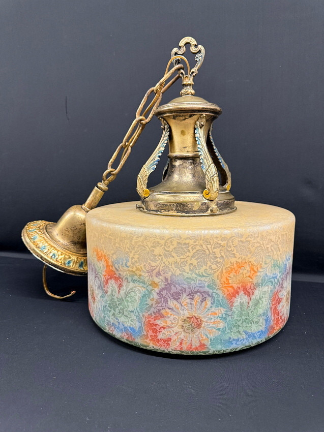 BELLOVA PENDANT FIXTURE ACID ETCHED REVERSE PAINTED - SAME MAKER AS EMERALITE