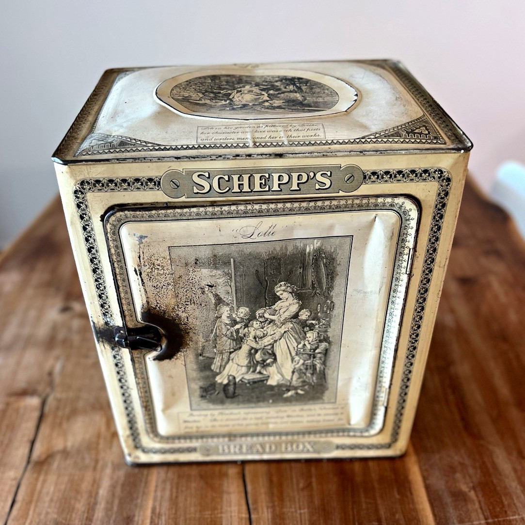 ANTIQUE SCHEPP\'S TIN CAKE /BREAD BOX ANTIQUE SCHEPP\'S TIN CAKE /BREAD BOX