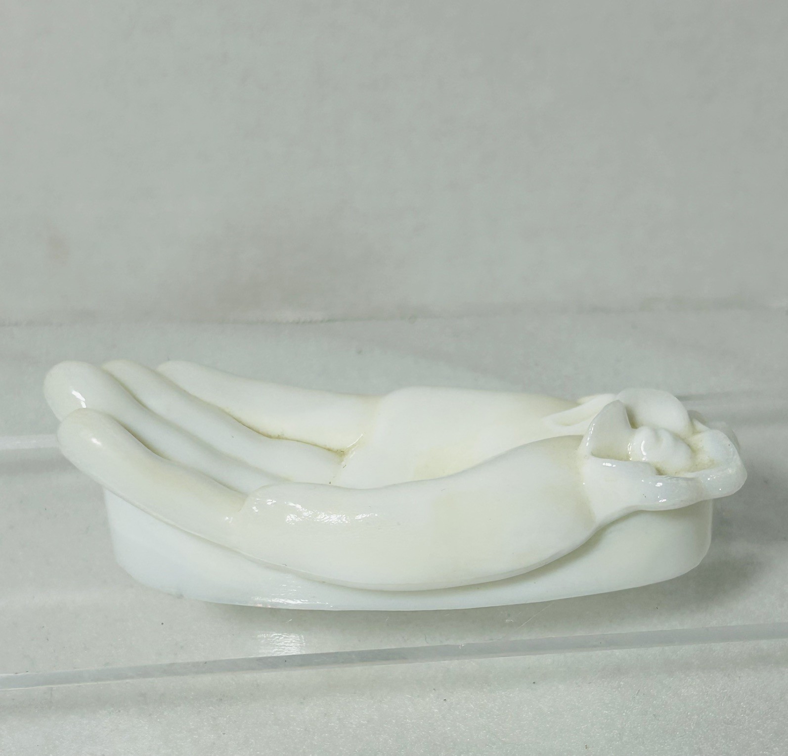 Vintage Kemple White Milk Glass Hand, Trinket Dish, Dresser Dish