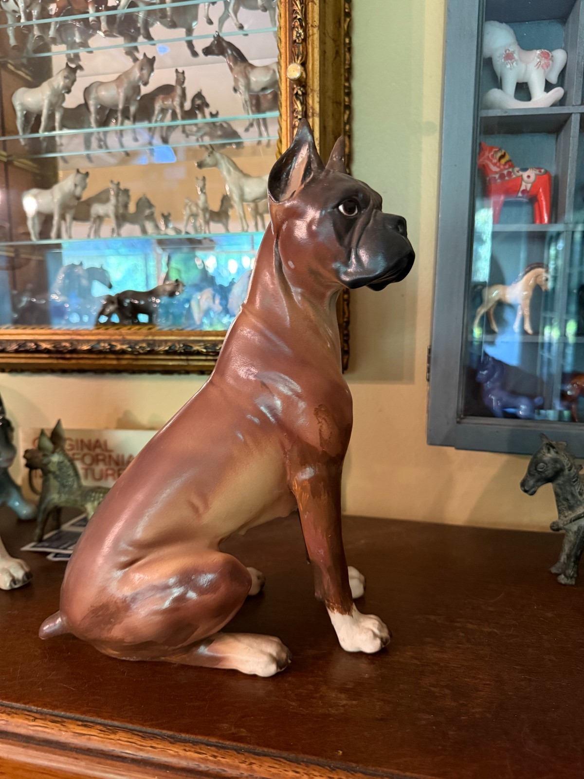 Rare Hagen Renaker Fireside Boxer Maggie 11 inches by 8.25 inches Rare Hagen Renaker Fireside Boxer Maggie 11 inches by 8.25 inches
