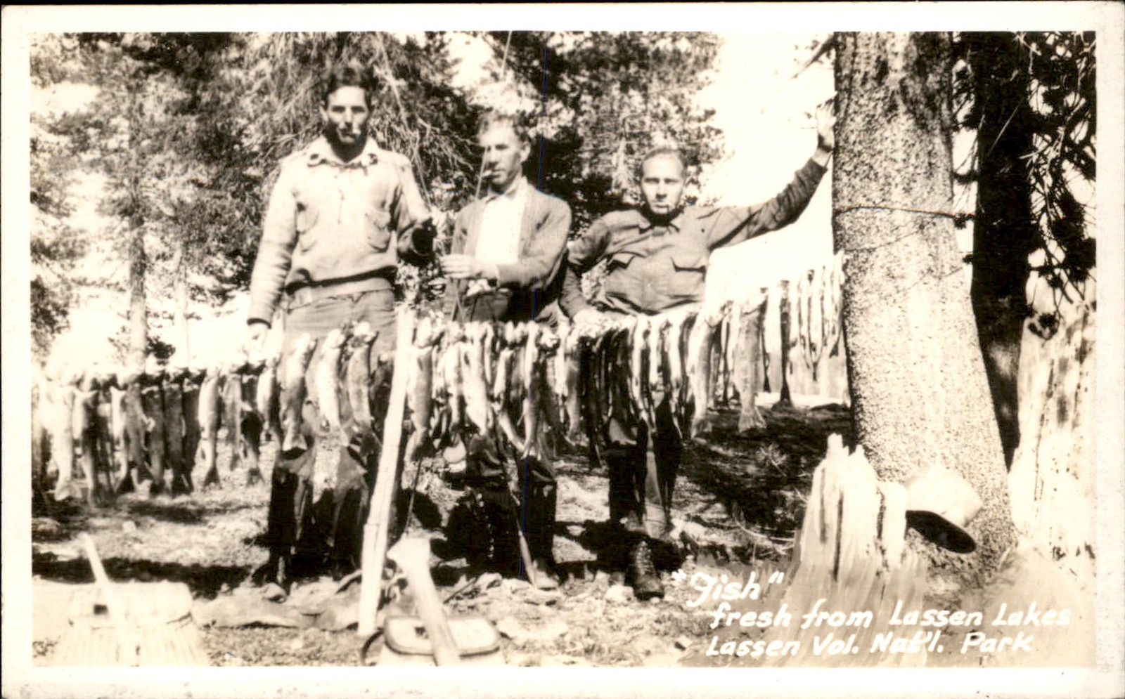 CA Fishing Lassen Volcano National Park c1930s-40s Real Photo Postcard bhn